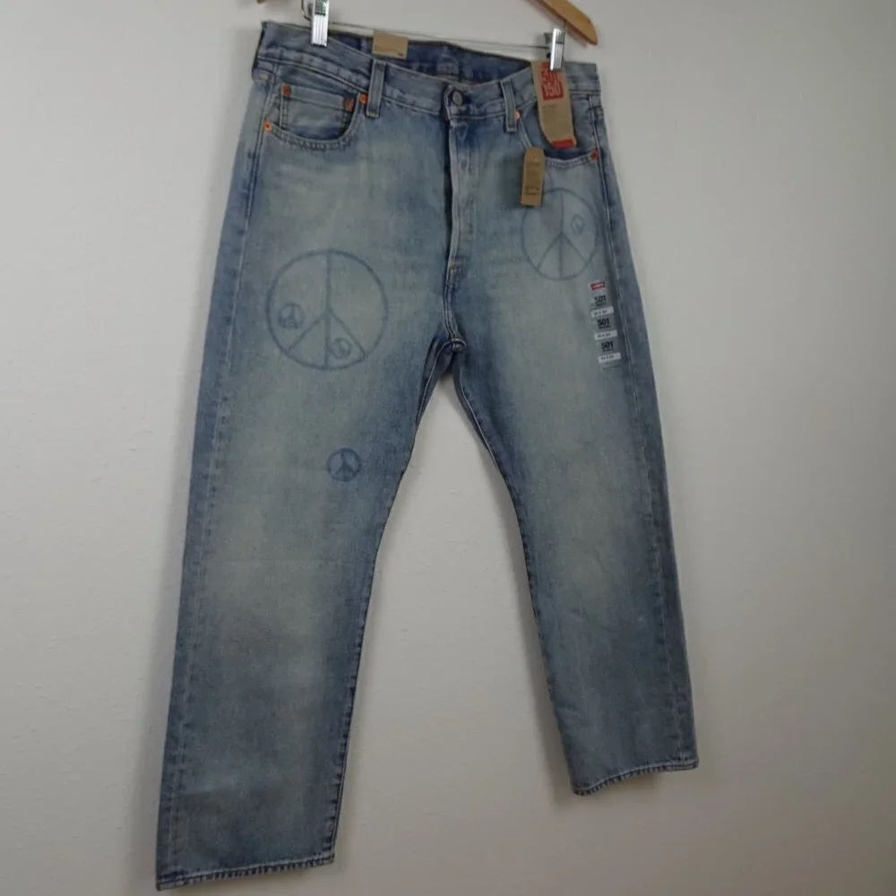 Levi's 501 Jeans Men's Size 36x29 Blue Denim 150 Anniversary Peace Sign